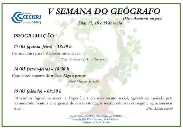 cartaz com a programação de geografia