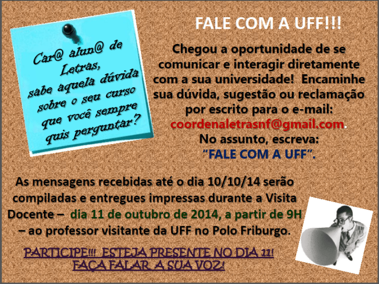 Cartaz visita docente letras Polo EAD de Nova Friburgo