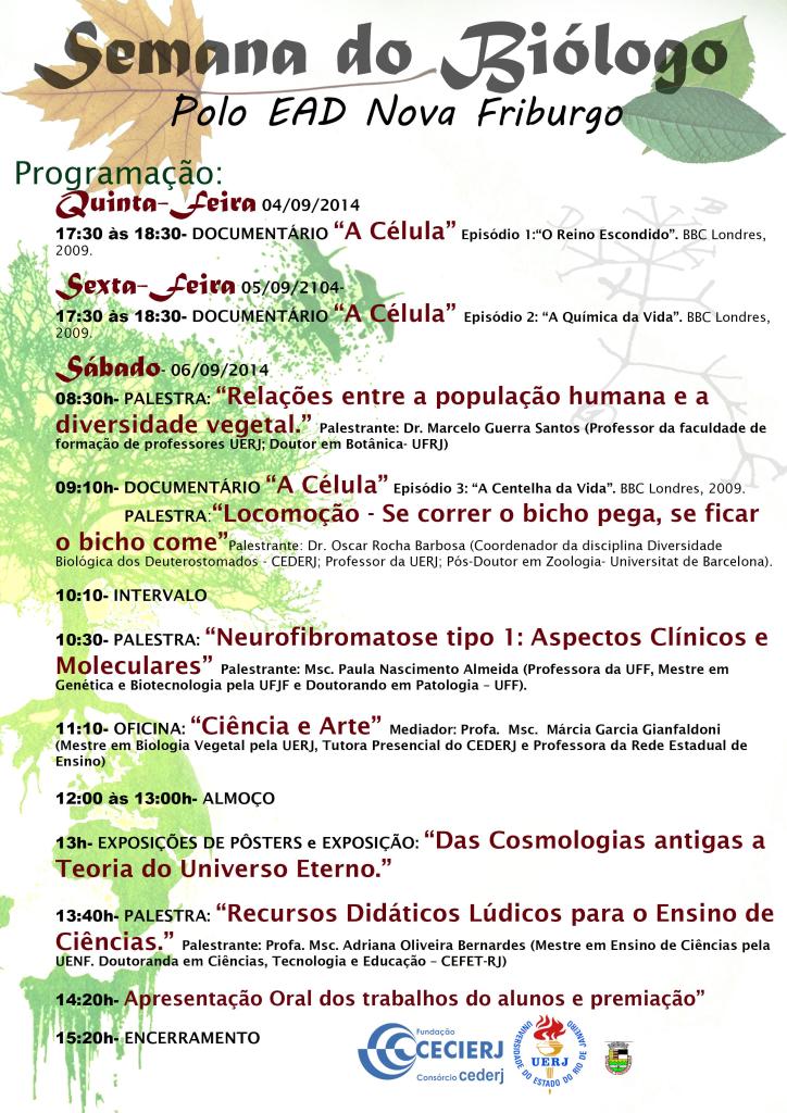 Semana do Biologo - Polo EAD de Nova Friburgo - Programa 2